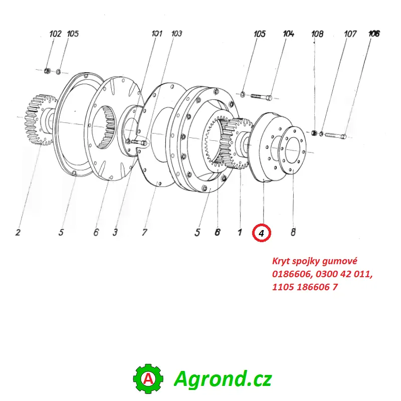 Kryt spojky gumové 4201/04 1105 186606 7 Fortschritt ZT 320, ZT 323