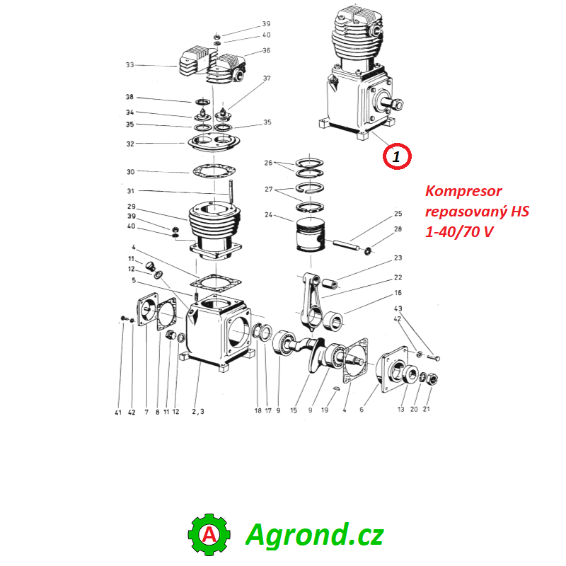 Kompresor repasovaný HS 1-40/70 V 0170012 2901/01 Fortschritt ZT 320, ZT 323, ZT 325