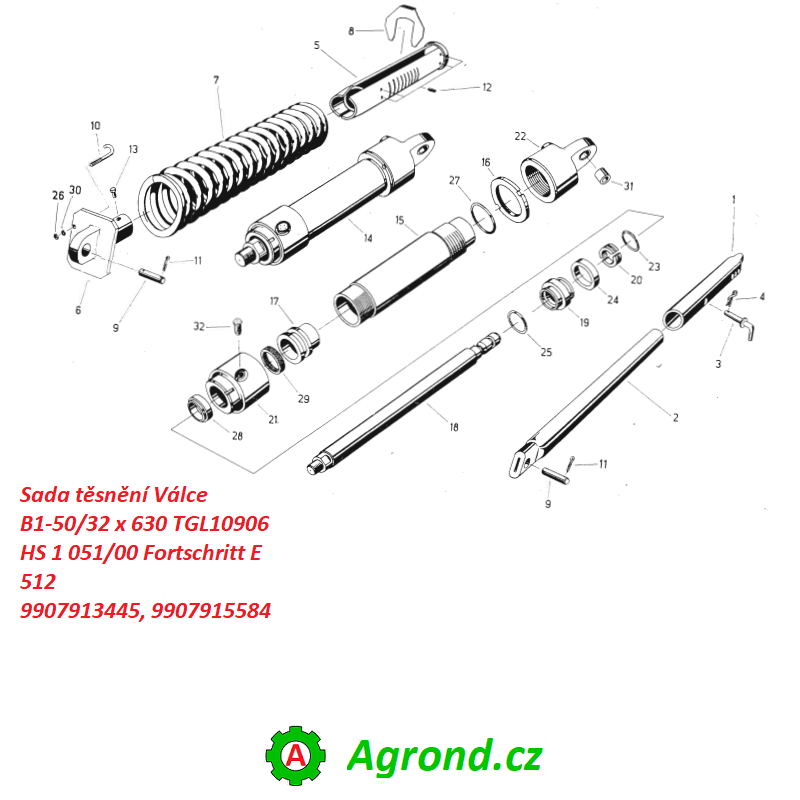 Sada těsnění Válce B1-50/32 x 630 TGL10906 HS 1 051/00 9907913445 Fortschritt E 512