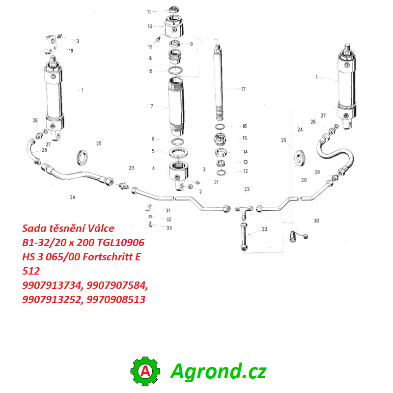 Sada těsnění Válce B1-32/20 x 200 TGL10906 HS 3 065/00 9907907584 Fortschritt E 512