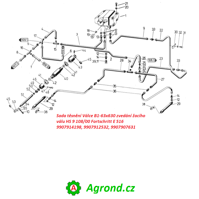 Sada těsnění Válce B1-63x630 zvedání žacího válu HS 9 108/00 9907914198 Fortschritt E 516