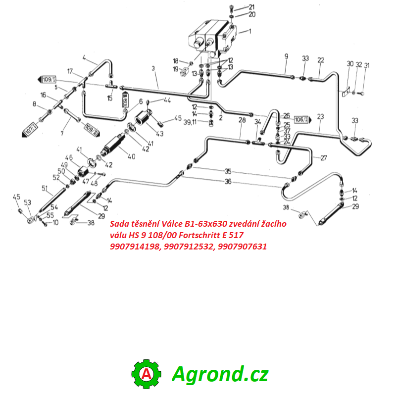 Sada těsnění Válce B1-63x630 zvedání žacího válu HS 9 108/00 9907914198 Fortschritt E 517