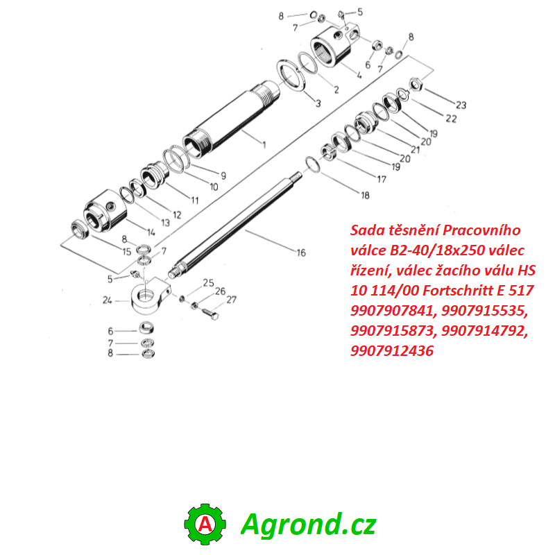 Sada těsnění Pracovního válce B2-40/18x250 válec řízení, válec žacího válu HS 10 114/00 9907907841 Fortschritt E 517