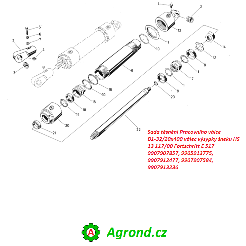 Sada těsnění Pracovního válce B1-32/20x400 válec výsypky šneku HS 13 117/00 9907907857 Fortschritt E 517