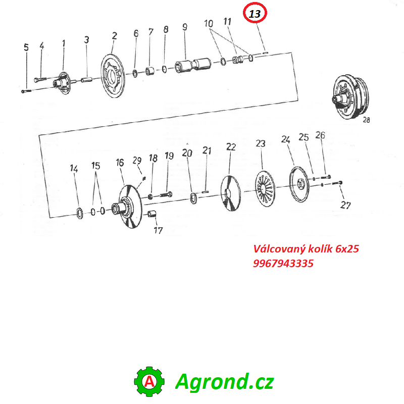 Válcovaný kolík 6x25 073/13 9967943335 Fortschritt E 524