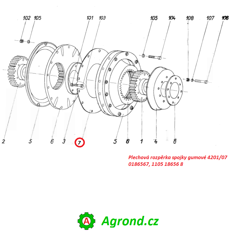 Plechová rozpěrka spojky gumové 4201/07 0186567 Fortschritt ZT 300, ZT 303