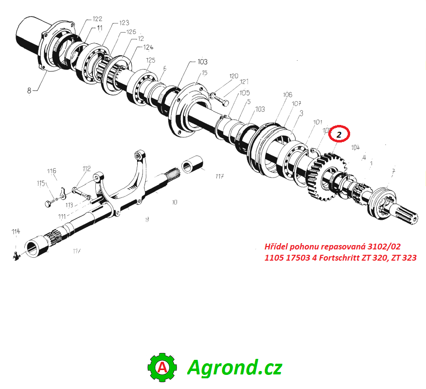 Hřídel pohonu repasovaná 3102/02 1105 17503 4 Fortschritt ZT 320, ZT 323