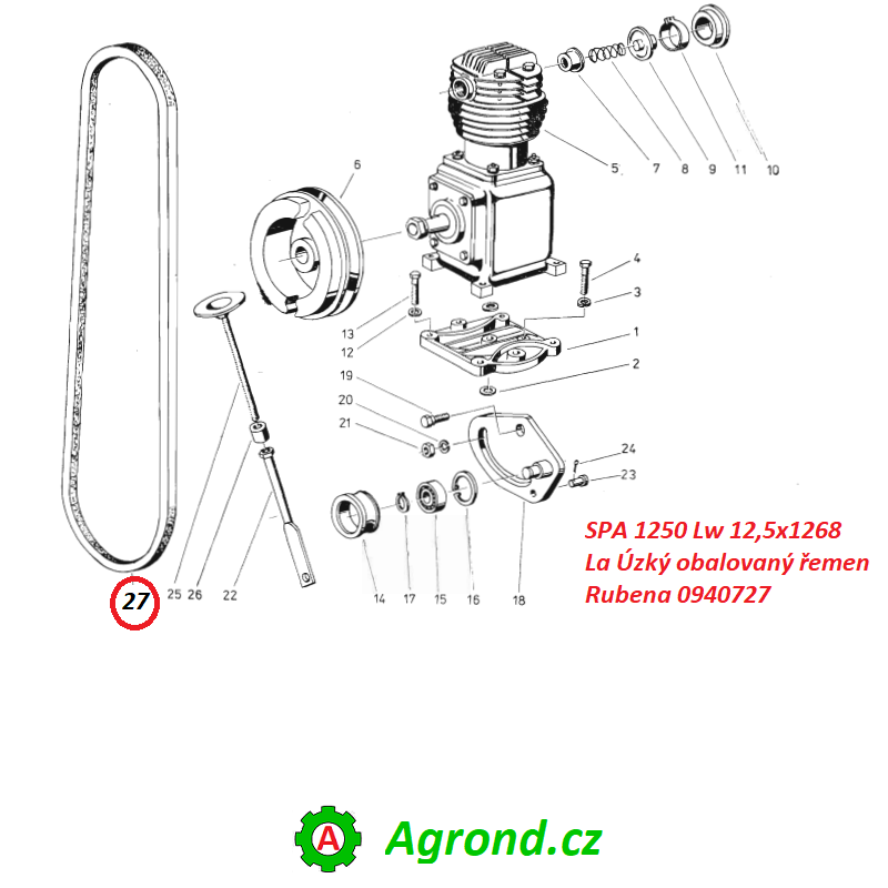 SPA 1250 Lw 12,5x1268 La Úzký obalovaný řemen Rubena 0940727 2900/27 Fortschritt ZT 300, ZT 303, ZT 304