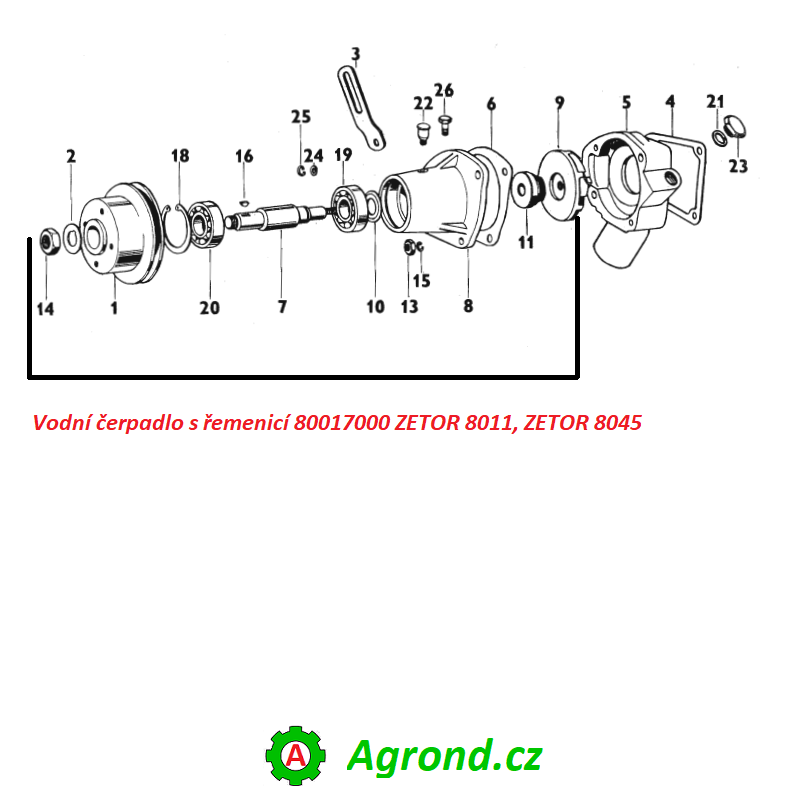 Vodní čerpadlo s řemenicí 80017000 ZETOR 8011, ZETOR 8045