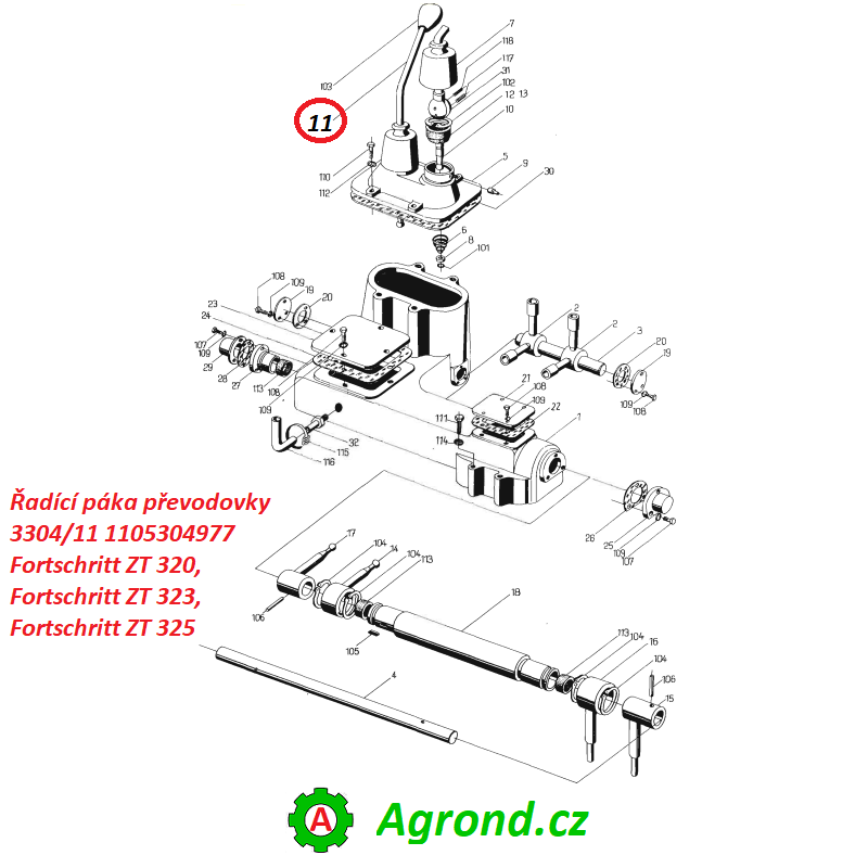 Řadící páka převodovky 3304/11 1105304977 Fortschritt ZT 320, ZT 323, ZT 325