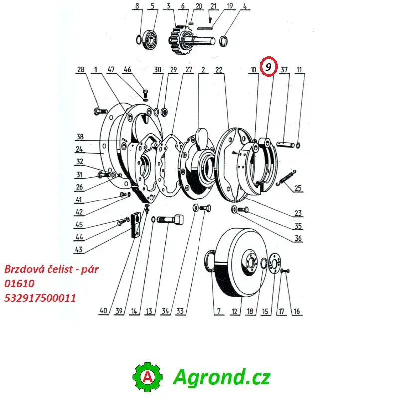 Brzdová čelist - pár 9694/09 01610 Malotraktor TZ-4K-14