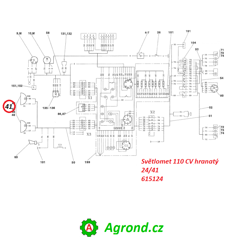 Světlomet 110 CV hranatý 24/41 615124 Malotraktor MT8-050.11
