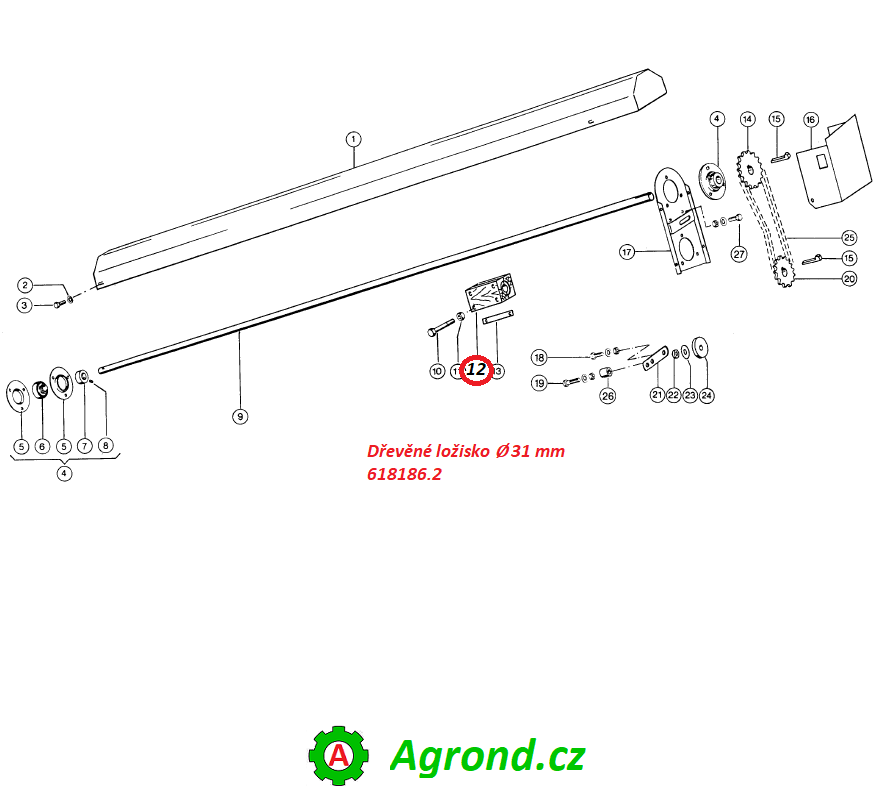 Dřevěné ložisko ∅ 31 mm 618186.2 vhodná pro Claas